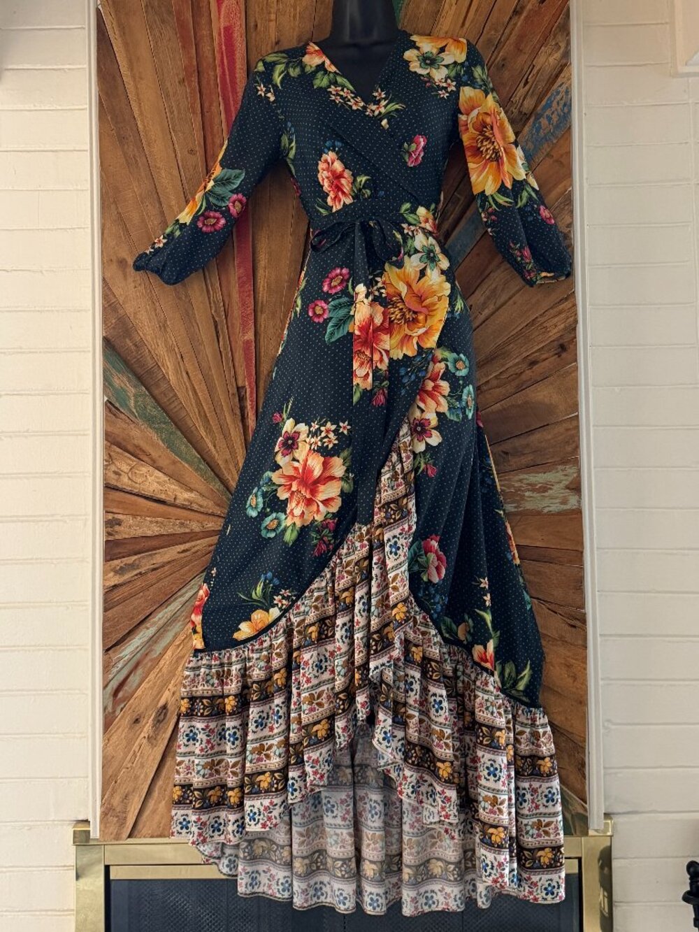 Farm Rio Majorca wrap floral print hi/lo hem maxi dress Sz XXS - Picture 4 of 16